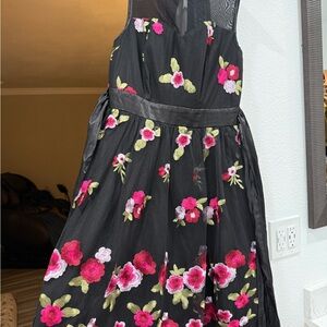 Girls Black Floral Embroidered Party Dress